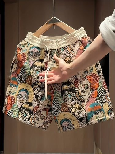 Casual Men’s Graphic Print Shorts With Drawstring Waist And All Over Pattern