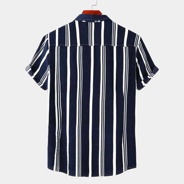 Casual Men’s Short Sleeve Button Up Shirt With Vertical Stripe Pattern