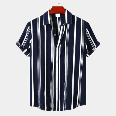 Casual Men’s Short Sleeve Button Up Shirt With Vertical Stripe Pattern