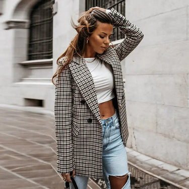 Check Blazer with Classic Lapel and Refined Silhouette