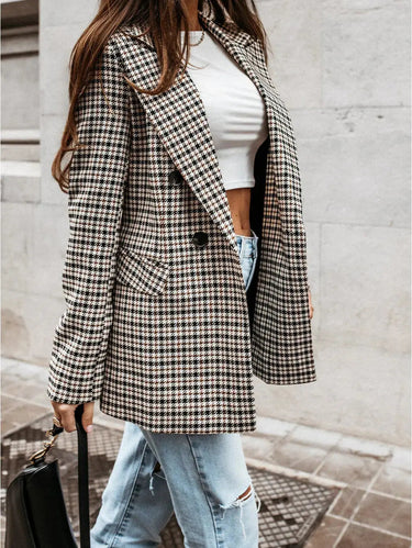 Check Blazer with Classic Lapel and Refined Silhouette