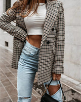 Check Blazer with Classic Lapel and Refined Silhouette