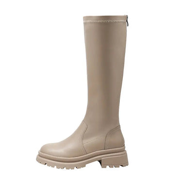 Chunky Knee-High Platform Boots with Back Zip
