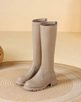 Chunky Knee-High Platform Boots with Back Zip