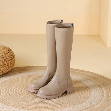 Chunky Knee-High Platform Boots with Back Zip