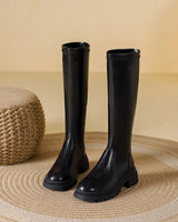Chunky Knee-High Platform Boots with Back Zip