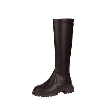 Chunky Knee-High Platform Boots with Back Zip