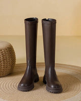Chunky Knee-High Platform Boots with Back Zip