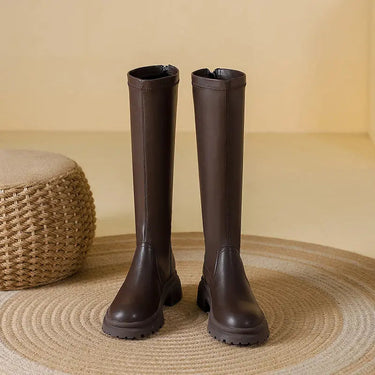 Chunky Knee-High Platform Boots with Back Zip