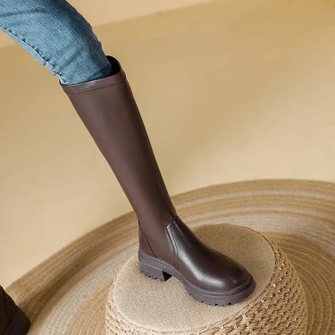 Chunky Knee-High Platform Boots with Back Zip
