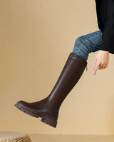 Chunky Knee-High Platform Boots with Back Zip
