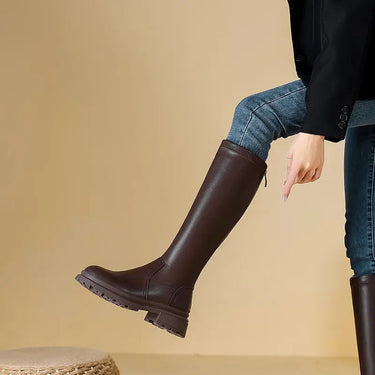 Chunky Knee-High Platform Boots with Back Zip