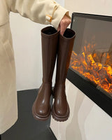 Chunky Knee-High Platform Boots with Back Zip