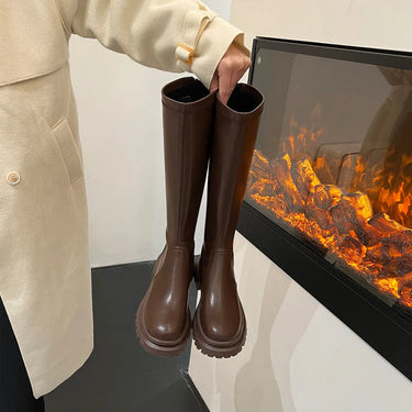Chunky Knee-High Platform Boots with Back Zip