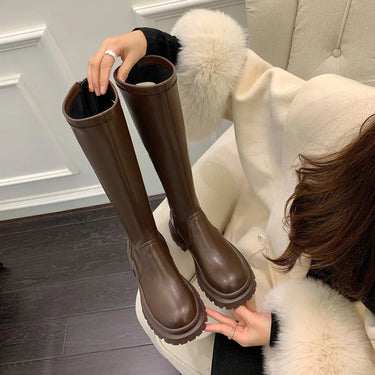 Chunky Knee-High Platform Boots with Back Zip