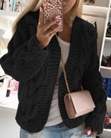 Oversized chunky cable knit open-front cardigan, front view