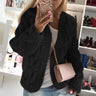 Oversized chunky cable knit open-front cardigan, front view