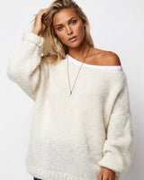 Chunky Knit Jumper with Wide Neck and Dropped Shoulders
