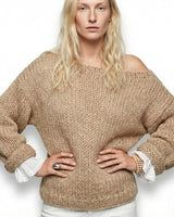 Chunky Knit Jumper with Wide Neck and Dropped Shoulders