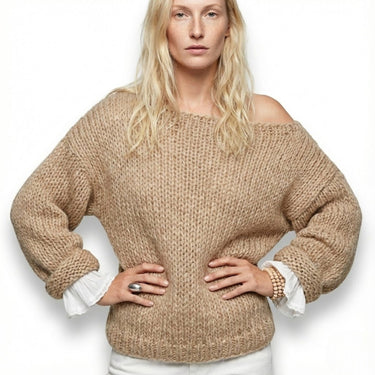 Chunky Knit Jumper with Wide Neck and Dropped Shoulders