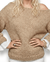 Chunky Knit Jumper with Wide Neck and Dropped Shoulders