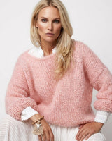Chunky Knit Jumper with Wide Neck and Dropped Shoulders