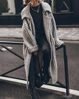 Longline chunky knit cardigan with wide notched lapels and button front