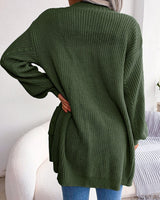 Detail shot of front patch pocket with cable knit panel