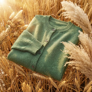 Close-up of the knit texture across the body of the cardigan