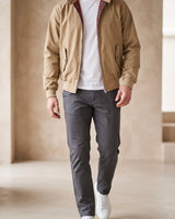 Mens Harrington Jacket With Tartan Lining And Ribbed Cuffs