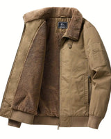Rear view of the men's sherpa collar bomber jacket