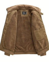 Close-up of the two front zip pockets on the bomber jacket
