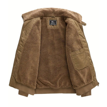 Close-up of the two front zip pockets on the bomber jacket
