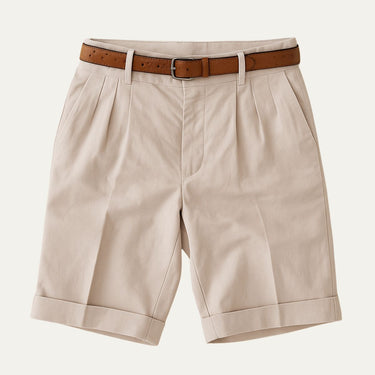 Classic Men’s Chino Shorts With Double Pleat And Turn Up Hem