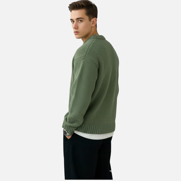 Back view of men's solid crew neck pullover