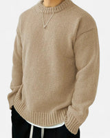 Close-up of ribbed cuff detail on men's crew neck pullover