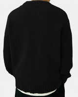 Men's crew neck pullover, three-quarter angle showing silhouette