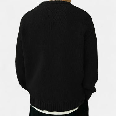 Men's crew neck pullover, three-quarter angle showing silhouette