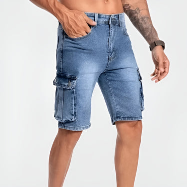 Classic Men’s Denim Cargo Shorts With Flap Pocket Detail And Zip Fly