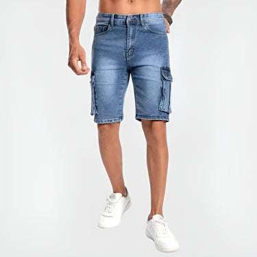 Classic Men’s Denim Cargo Shorts With Flap Pocket Detail And Zip Fly