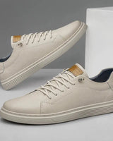 Men's faux leather sneaker with contrast laces and subtle stitching, side view