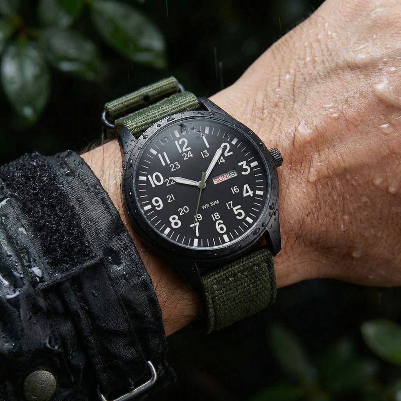 Classic Men’s Field Watch With Fabric Strap And Day Date Display