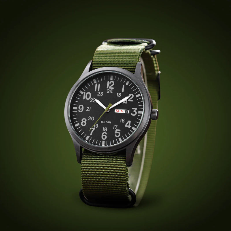 Classic Men’s Field Watch With Fabric Strap And Day Date Display