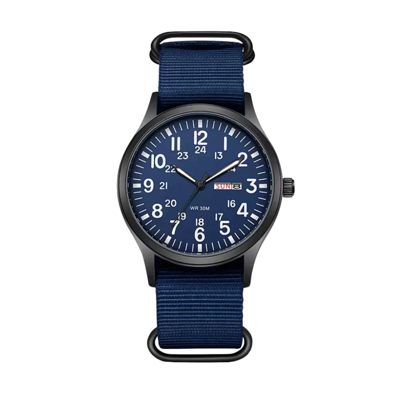 Classic Men’s Field Watch With Fabric Strap And Day Date Display
