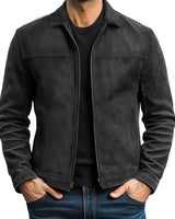 Close-up of zipped cuff detail on a men's harrington jacket sleeve