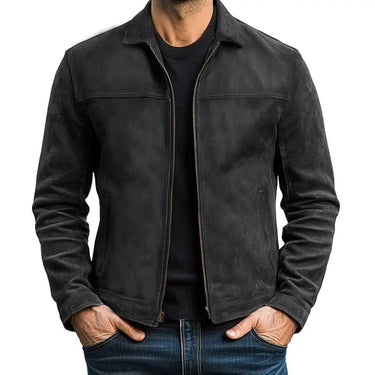 Close-up of zipped cuff detail on a men's harrington jacket sleeve