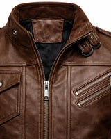 Close-up of the metal zip hardware and stitched detailing