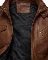 Classic Men's Leather Bomber Jacket With Ribbed Trim And Detachable Hood