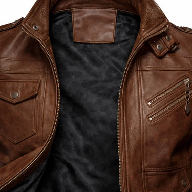 Classic Men's Leather Bomber Jacket With Ribbed Trim And Detachable Hood