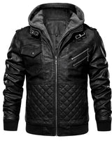 Classic Men's Leather Bomber Jacket With Ribbed Trim And Detachable Hood